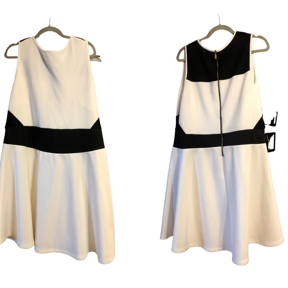 18W Ashley Graham Beyond Sleeveless White Dress with Black Accents